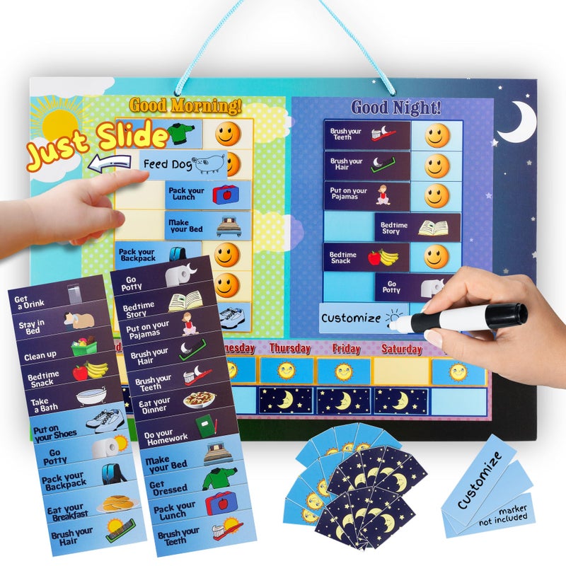 Cadily Magnetic Chore Chart for Kids at Home, Morning & Bedtime Routine Task List, Dry Erase Toddler Responsibility Chart-Hang Chore Board on Wall or Refrigerator, Visual Toddler Routine Board, Reward System - Image 1